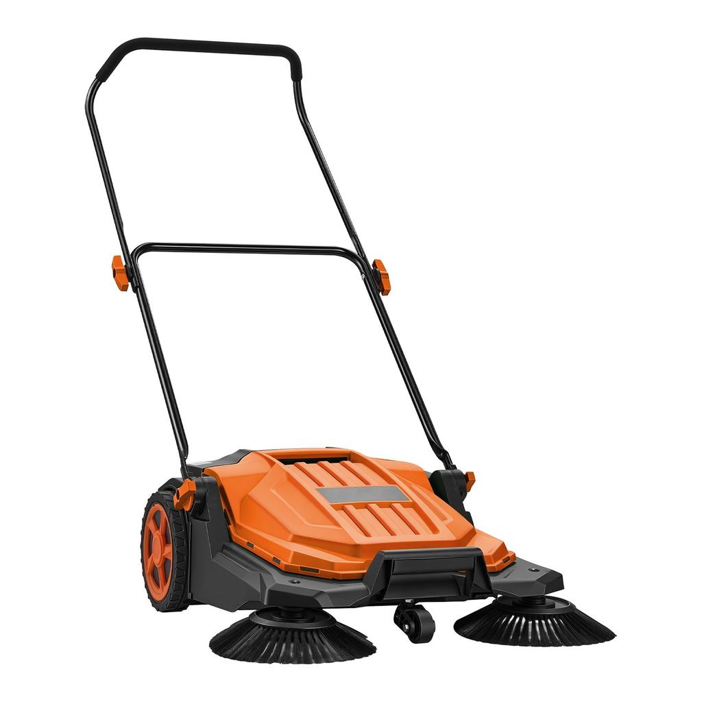 Walk-Behind Hand Push Floor Sweeper, Manual Floor Sweeper Non-Electric with 650mm Sweeping Width, 18.9L Waste Container & Adjustable Folding Handle