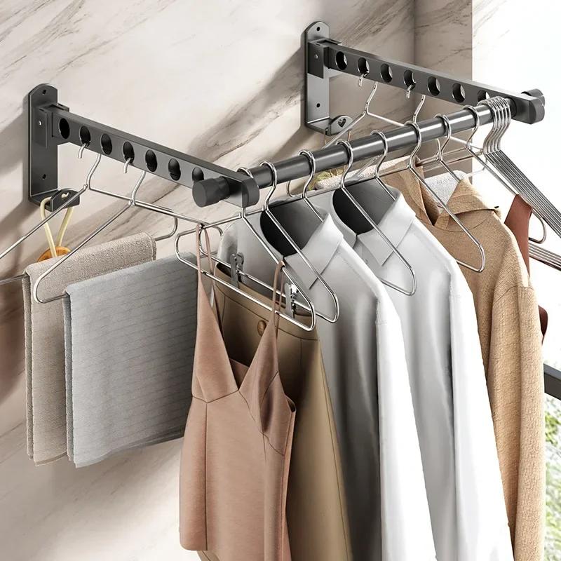 Adjustable Angle Wall-Mounted Clothes Hanger Closet Durable Couple Stainless Steel Folding Retractable Hook Home