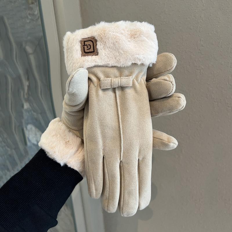 Флисовые утолщенные теплые перчатки зимние женские ветрозащитные холодные студенческие для катания на открытом воздухе электромобили пятипалые трендовые