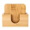 Set of 6 Natural Bamboo Coasters, Cup Pads, and Cup Mats with Bamboo Storage Case. Insulated, Quick-Drying, Non-Slip, 9.5cm x 9.5cm.