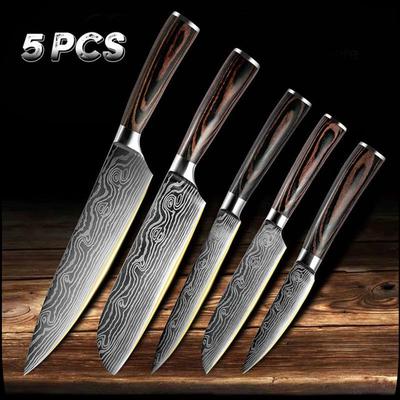 Дамасские ножи из нержавеющей стали, кухонный нож для нарезки овощей, нож для нарезки овощей, 5 шт./компл.