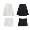 Женский двухцветный костюм с круглым вырезом и юбкой на весну 2025 года - Европейский и американский стиль