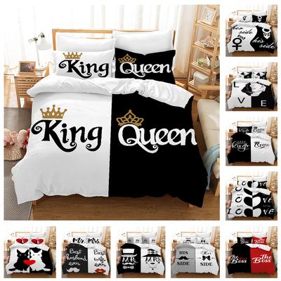 3D комплект постельного белья King and Queen, черный пододеяльник для парной комнаты, наволочка 2/3, праздничный подарок AU210 * 240, полноразмерный быстросохнущий мягкий домашний текстиль