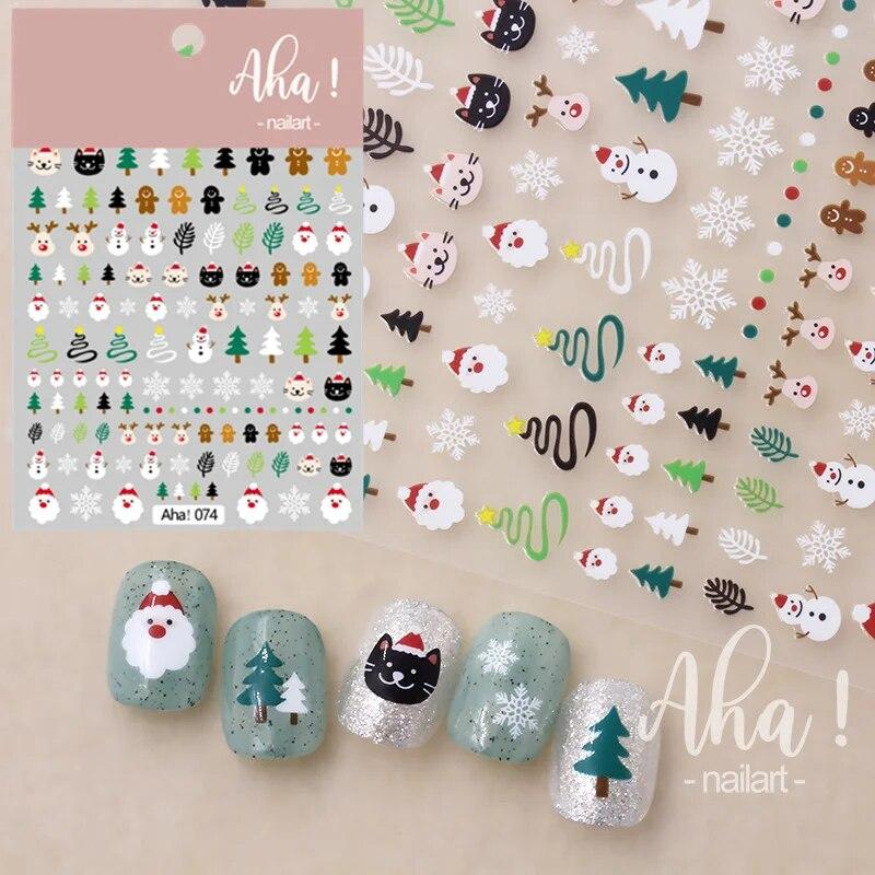 Рождественская наклейка для ногтей, зимняя снежинка, мультяшная Санта-Птица, новогоднее украшение для дизайна ногтей для детей и женщин