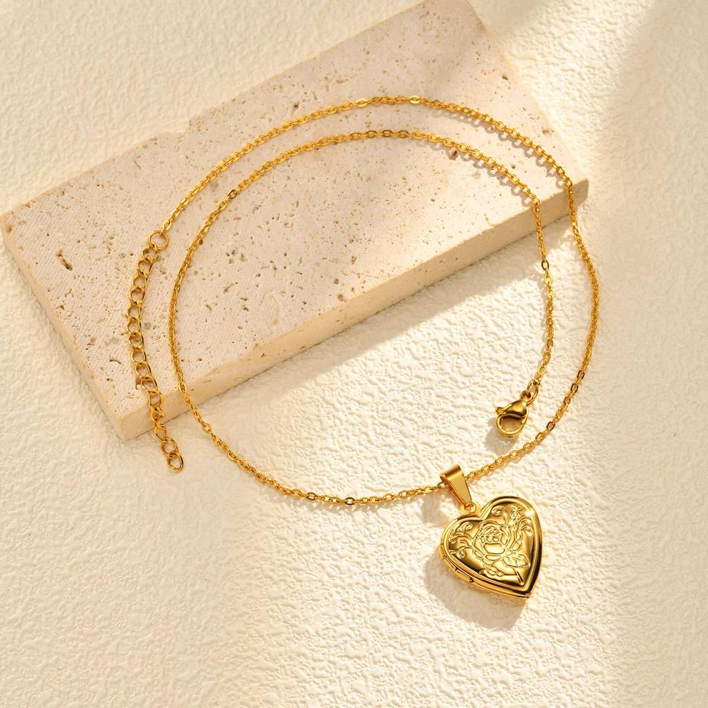 Vnox Free Custom Photo Image Necklaces, Stainless Steel Can Open Texture Heart Locket, Family Memorial Jewelry Gifts