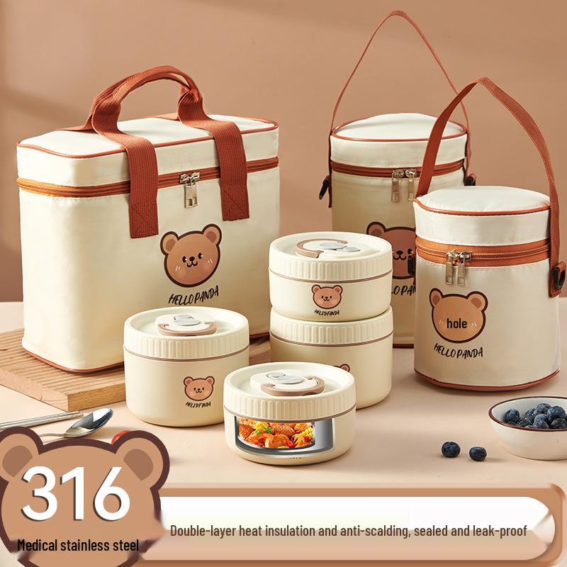 316 Stainless Steel Insulated Double-Layer Microwaveable Bento Lunch Box for Students and Office Workers