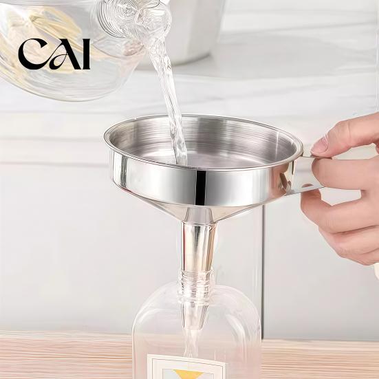 Metal Kitchen Strainer for Spices Stainless Steel Funnel with Filter And Handle, Leak Proof Wide Mouth Multi Purpose Tool Funnel, Heavy Duty