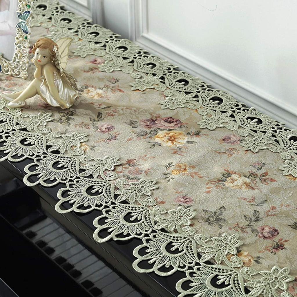 Piano Cover Cloth Lace Fabric Decorative Dust-proof Cloth for Upright Vertical Piano Top Cover
