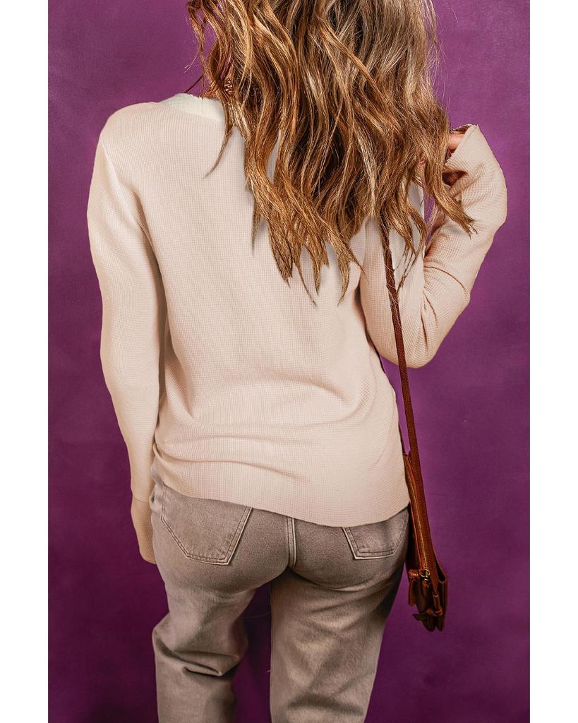 Azura Exchange Beige Waffle Knit Textured Henley Top