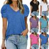 Женская летняя футболка с узлом, с коротким рукавом, V-образным вырезом, однотонная, пуловер, топ