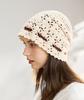 ELLE 100% pure cotton knitted pile hat for women, fashionable and versatile, hollowed out hook flower retro spring and autumn seasons