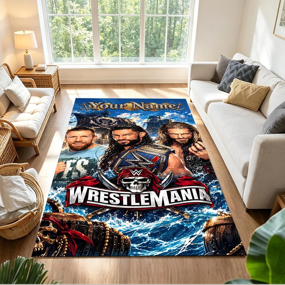 Wrestlemania Personalized Text Area Rug Design for Kitchen Dormitory Balcony Living Rooms Anti-slip Rug Decorate Offices Birthday/Christmas Gift
