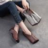 Genuine Leather Square Toe Retro Women's Shoes Comfortable Commuting Flat Slip-on Shoes