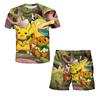 2025 MINISO Pikachu Kids T-Shirt+ Shorts Set Anime Cartoon Top Shorts Two Piece Set Summer Casual Wear Gift Cute Pikachu Set Kids T-Shirt Be