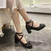 New Spring and Autumn Cross Strap Mary Jane Small Leather Shoes British Style High Heel Bow Mori Female Student Shoes