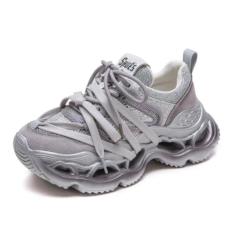 Мода 6,5 см Женские кроссовки на толстой подошве, платформа, повседневные, летние, сетчатые, дышащие, смешанных цветов, со стразами, обувь с увеличением внешней высоты