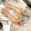 Baotou Transparent Sandals Fairy Summer Low Heel Back Empty Single Shoes Sexy Celebrity One Word with Crystal High Heels Female