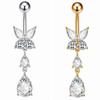 Zircon Crystals Butterfly Belly Button Ring Stainless Steel Dangled Navel Ring  Daily Use