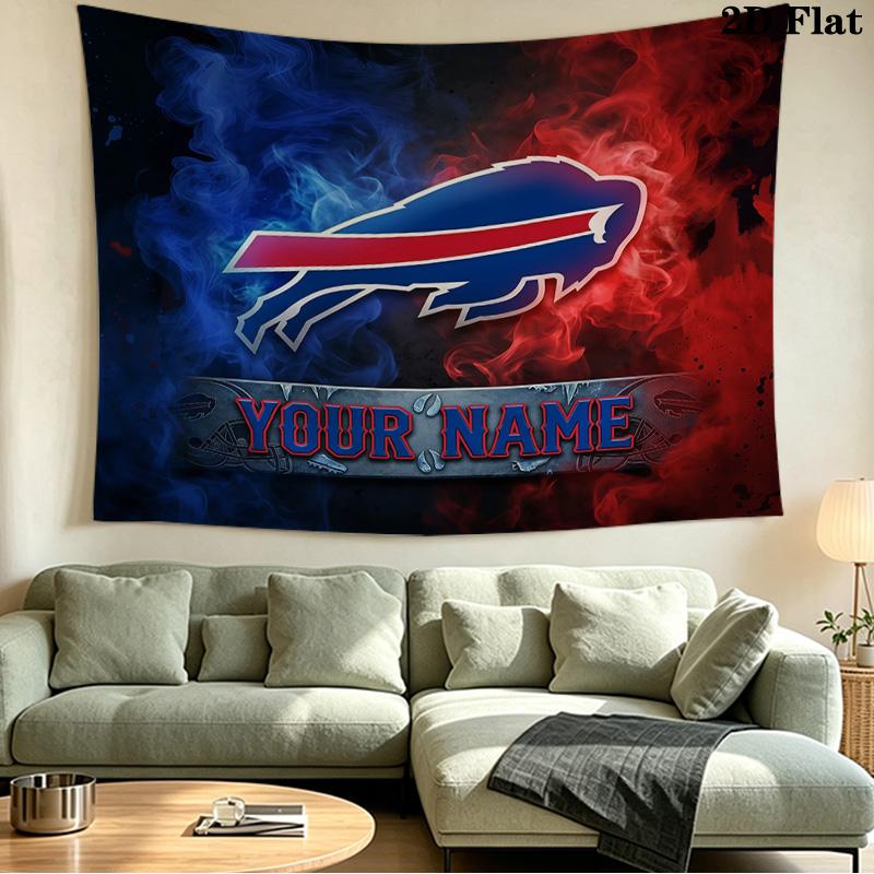 Custom Name Buffalo Bills Printed Tapestry – Wall Hanging for Bedrooms, Dorms, and Home Decor