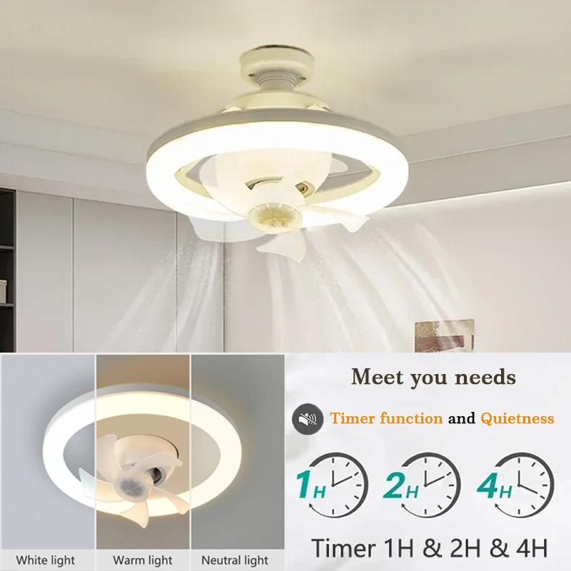 Потолочный вентилятор с вращением на 360° и светодиодной подсветкой для гостиной, спальни, пульт дистанционного управления, освещение с цоколем E27, интеллектуальные потолочные вентиляторы