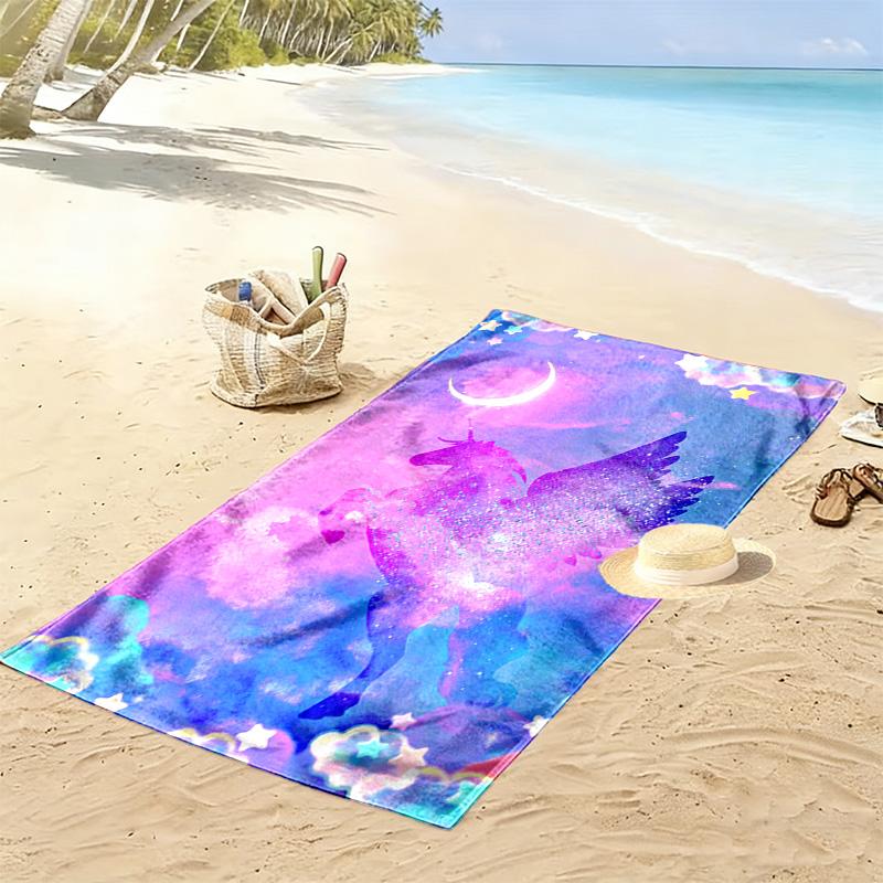 Galaxy Uni-horse Print Beach Towel, Large Soft Quick Dry Towel for Beach Camping Swimming