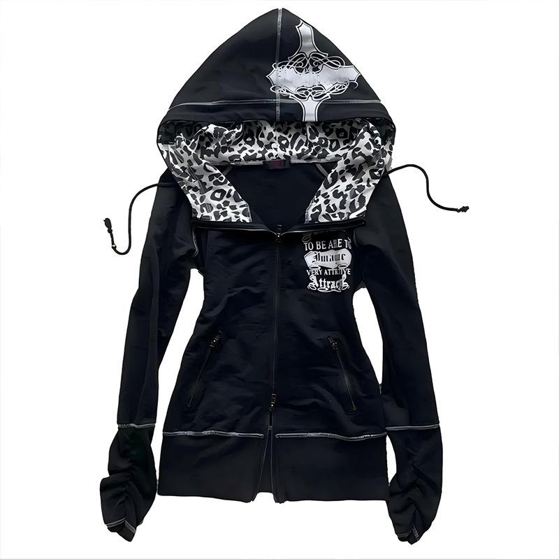 LUXEONFashion Ретро Тренд Харадзюку Ins Молния С Капюшоном Кардиган Толстовка Уличный Панк Женский Топ Одежда Y2k