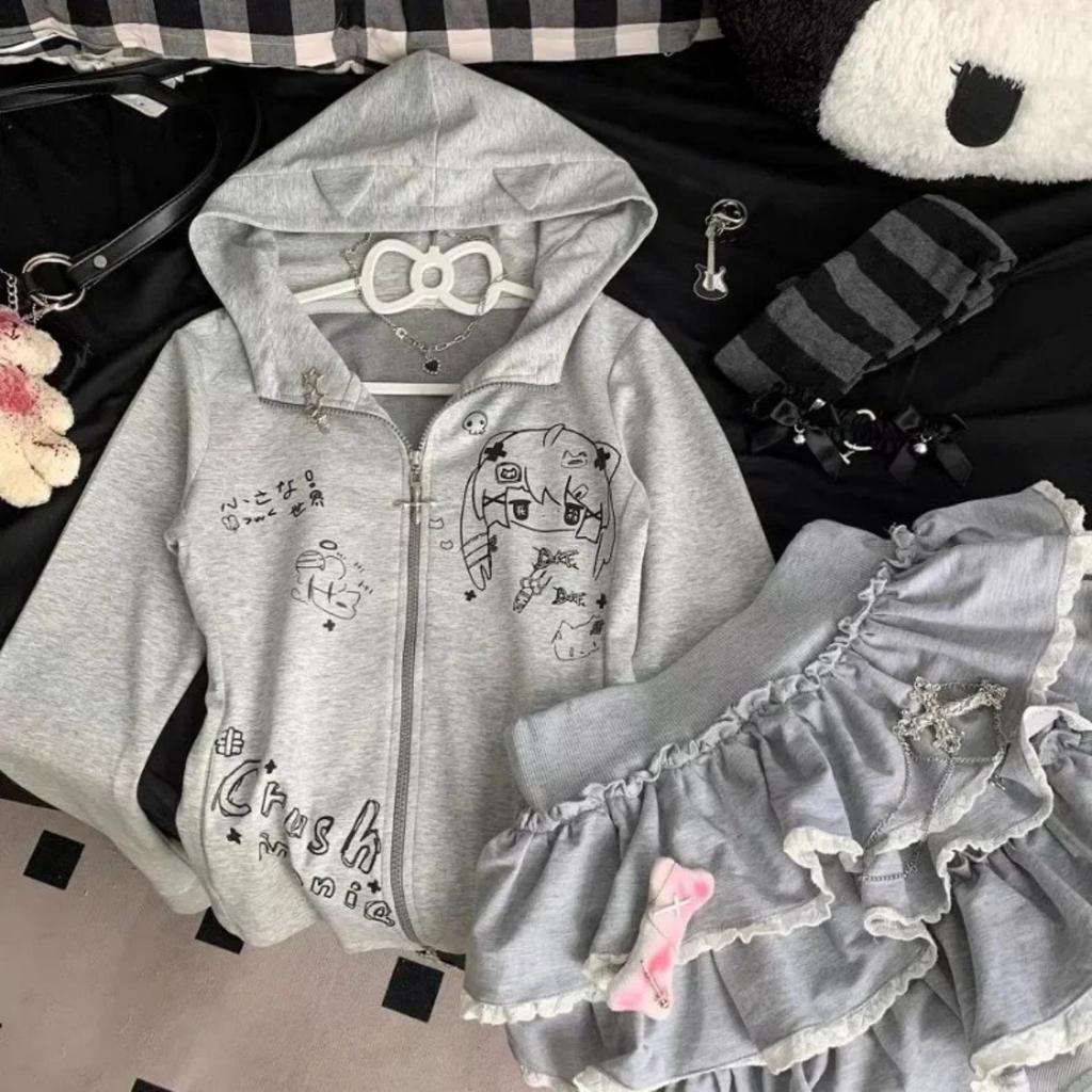 2KWEIRD Японский Милый Кошачьи Ушки E-Girls Слим Субкультура Универсальный Аниме Толстовки с Капюшоном С Длинным Рукавом