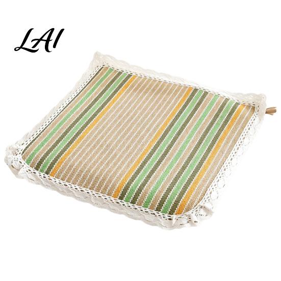 Thin Cushion for Student Chair Cotton Linen Pad Striped Plaid Dining Mat with Lace Trim Pastoral Style Breathable Seat Pad Ties Office Barstool