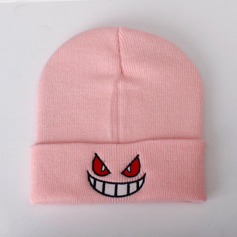 New Animation Cartoon Geng Gui Big Mouth Red Eyes Embroidery Autumn and Winter Wool Knitted Hat Pullover Thermal Hat