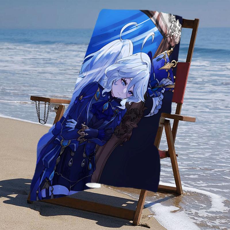 proof beach towel with a Genshin Impact characters5 pattern - soft,absorbent,quick-drying,machine washable - perfect for swimming,camping,bathing