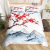 Комплект постельного белья в японском стиле, размер твин, комплект пододеяльника с японской волной, вишневые цветы, океанская волна, закат