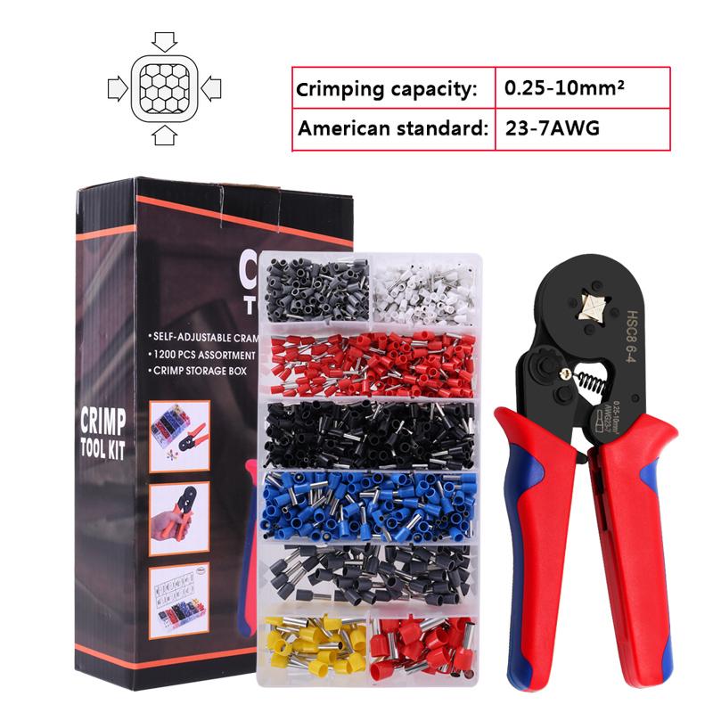 Набор инструментов для обжима наконечников, набор наконечников для проводов с 1200 шт. обжимных клещей, набор инструментов с саморегулирующимся храповым механизмом