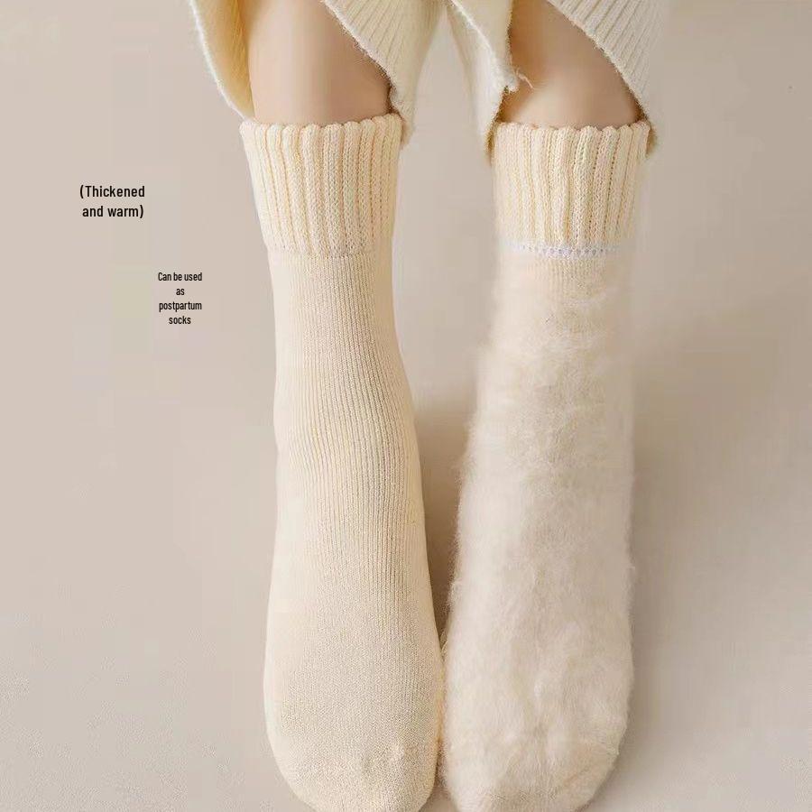 Женские длинные теплые носки из кашемира с бархатной отделкой для осени/зимы - Уютная домашняя и спальная одежда