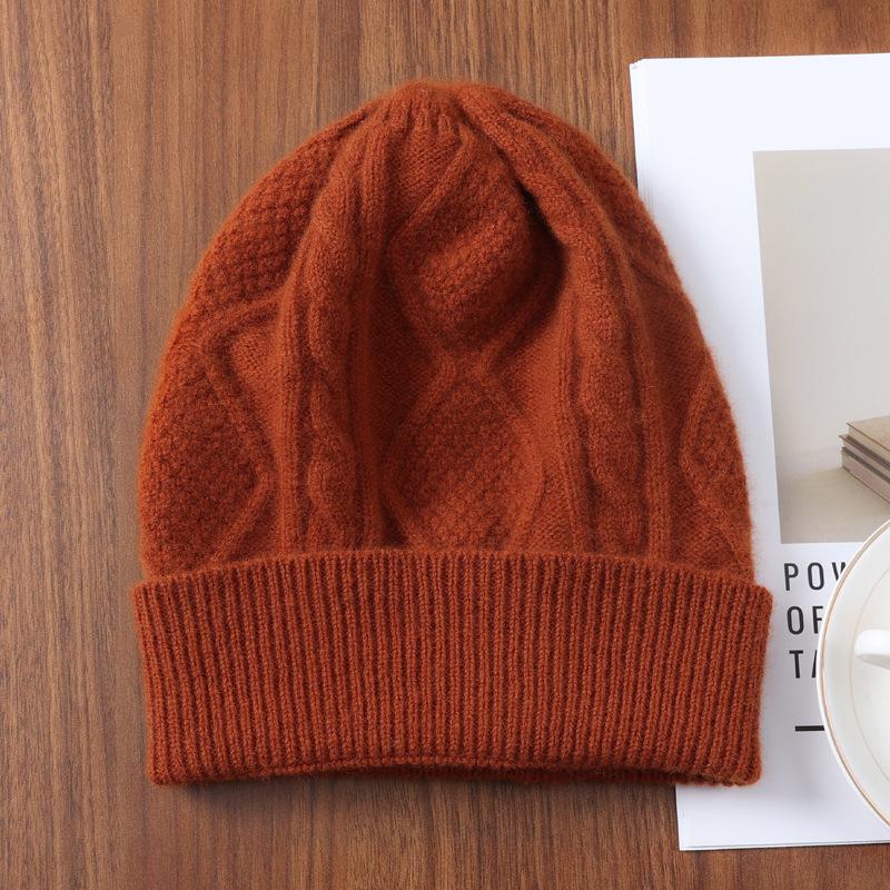 Унисекс Ромбовидная шерстяная шапка-бини крупной вязки для больших голов - Теплая шапка с отворотом