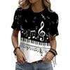 Футболка с принтом музыкальных нот, футболка с коротким рукавом и круглым вырезом для отдыха на весну и лето, женская одежда
