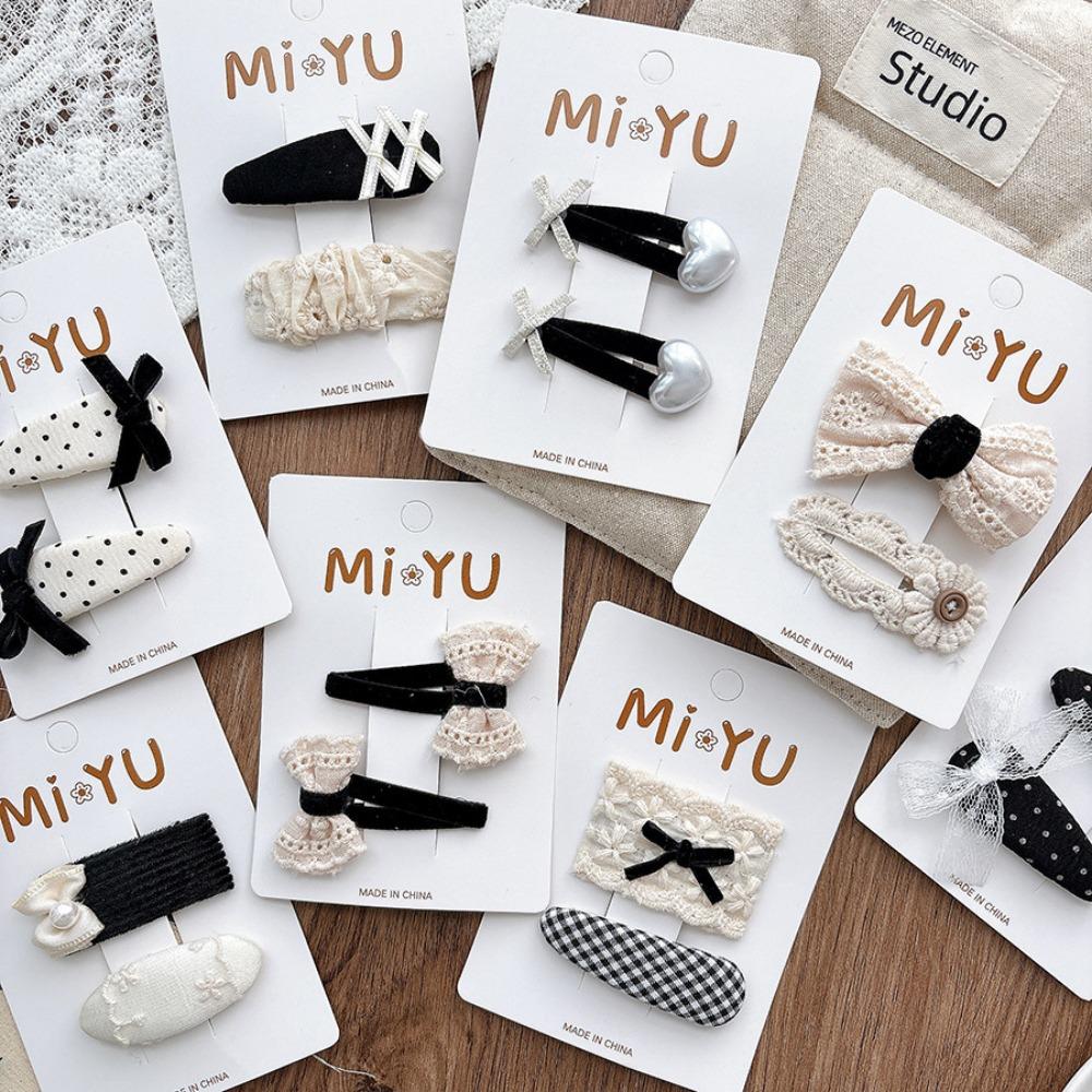 2Pcs/lot Lace Bow Hairpins Dot Pattern Bangs Clips Sweet Princess Headdress Girls