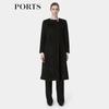 Женское черное пальто из смесовой шерсти с длинным рукавом