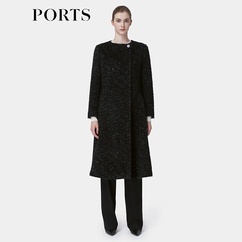 Ports Женское черное пальто из смесовой шерсти с длинным рукавом