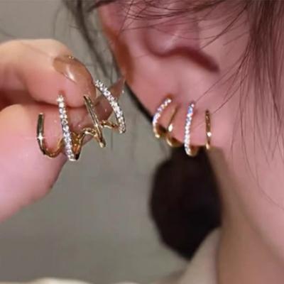 Корейские серьги-клипсы для женщин с четырьмя зубцами золотого цвета, модные ювелирные изделия на Новый год