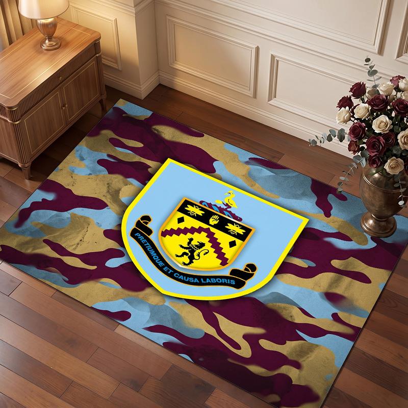 Burnley Football Print Crystal Velvet Rug, Comfortable Water Absorbent Non Slip Indoor Floor Carpet