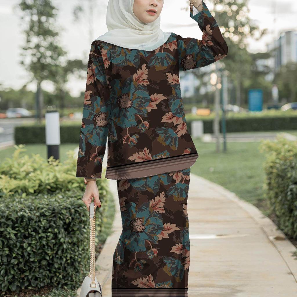 2025 New Design Printed Pattern High Quality Fabric Kulong Pahang Ladies Muslim Suit Comfortable Breathable Elegant Sweet Series Fashion Trend