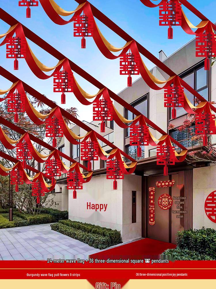 Outdoor Wedding Decor: Pull Flowers, Wave Flags, Ribbons, and Banners for Stairs and Yard