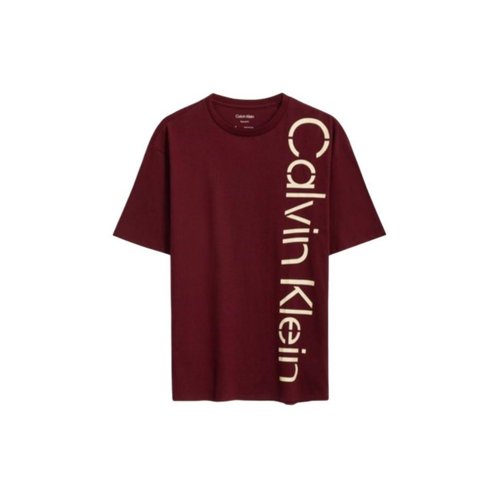 Calvin Klein SS23 Letter Print Loose Round Neck T-Shirt Men Tops Maroon 40JM886-VLP