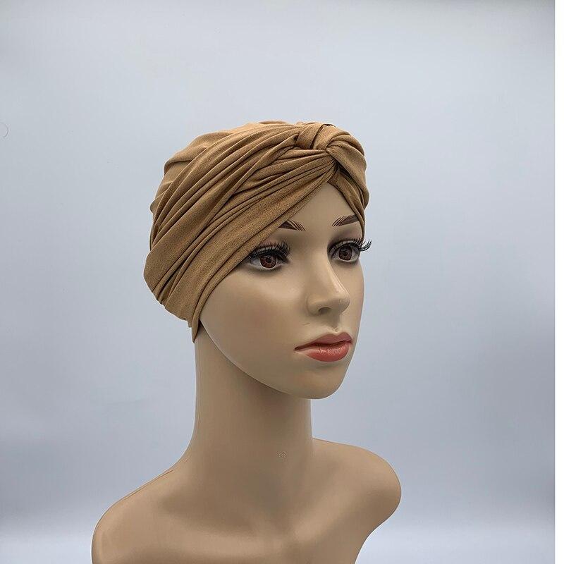 Модная женская замшевая кепка-тюрбан, однотонная мусульманская хиджаб, головной платок, шляпа Индии