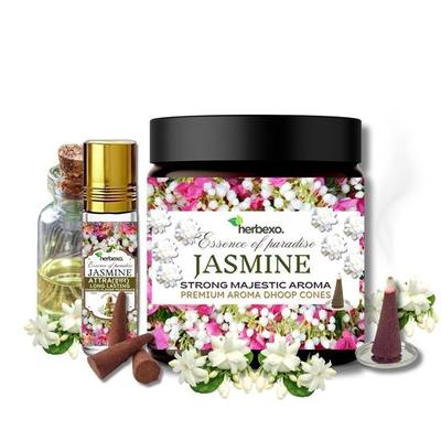 Набор комбинированных масел Jasmine Dhoop и Attar, Herbal Dhoop, чистый аромат жасмина, стойкий, нетоксичный, с низким дымлением, натуральный жасминовый иттар и аттар
