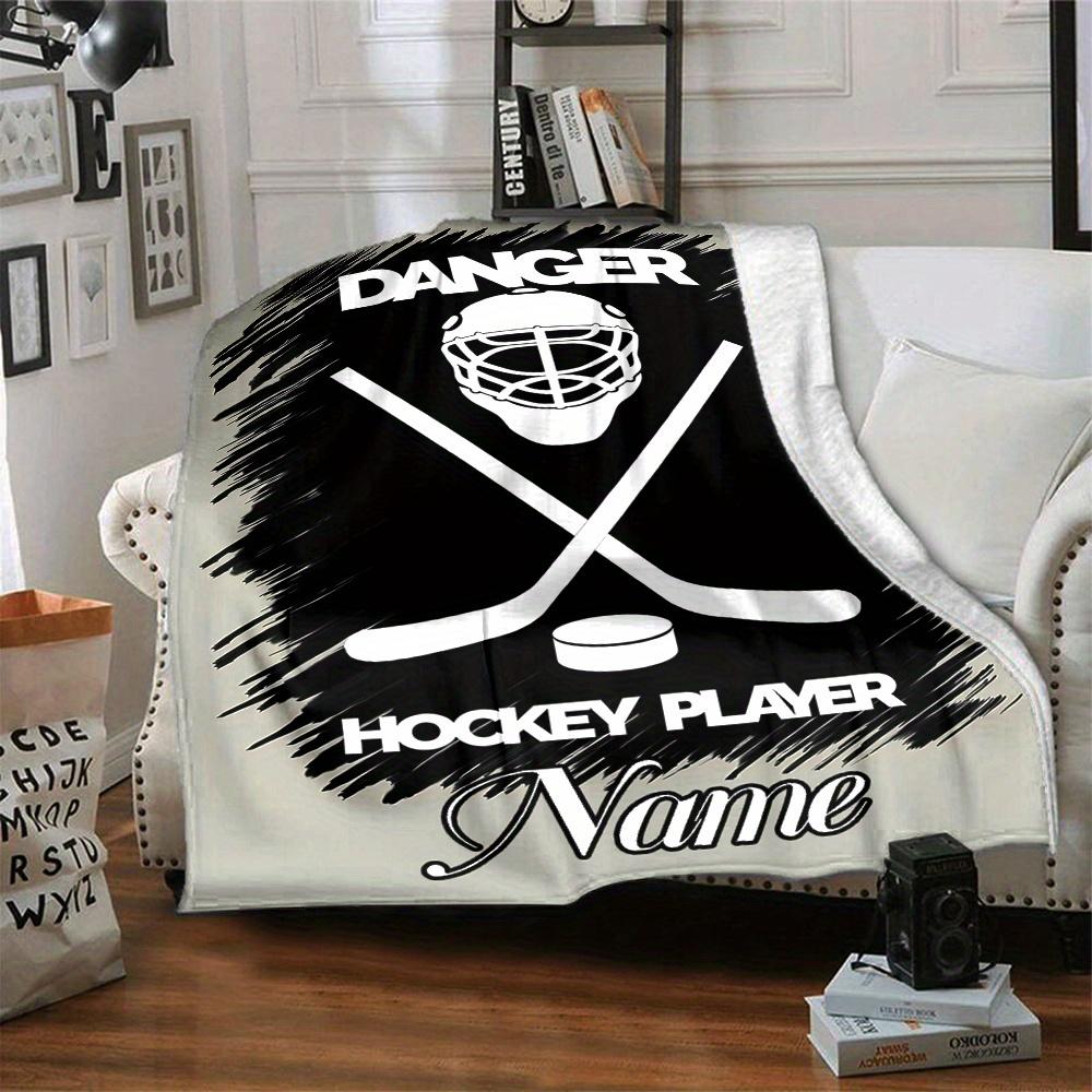 Hockey Player In Action With Fiery Background Blanket Personalized Name Soft Comfortable Stylish Blanket Car Blanket Perfect For Travel Camping