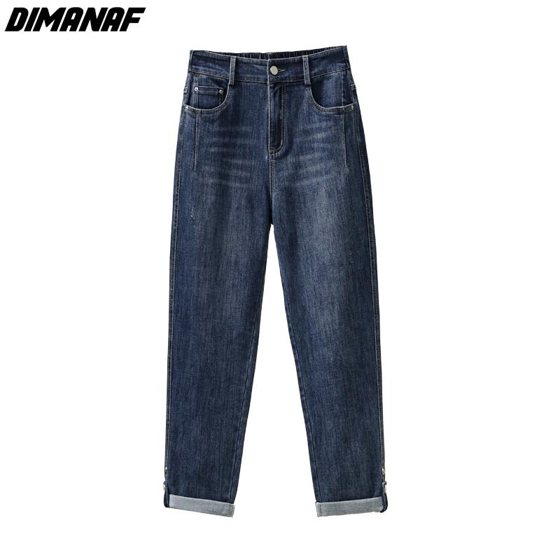 Dimanaf 2022 New Plus Size Jeans Basic Elastic Pants Loose Autumn Women Casual Female Blue Trousers Pants 5XL