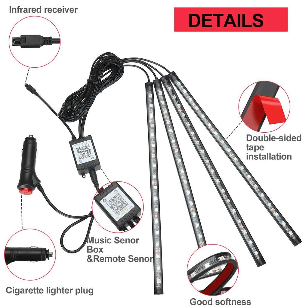 Автоматическое окружающее освещение 72 светодиодные ленты для украшения салона автомобиля RGB приложение с дистанционным управлением атмосферная лампа для автомобильных аксессуаров
