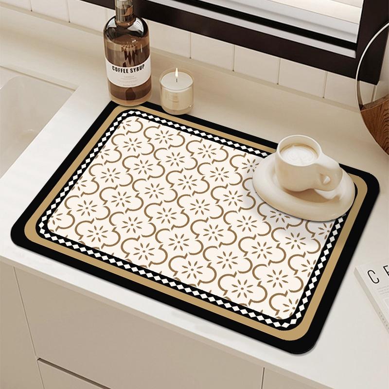 Non-Slip Diatomite Mat Dish Drainer Rug Kitchen Drain Pad Absorbent Coffee Mats Quick Drying Kitchen Rugs Sink Draining Mat
