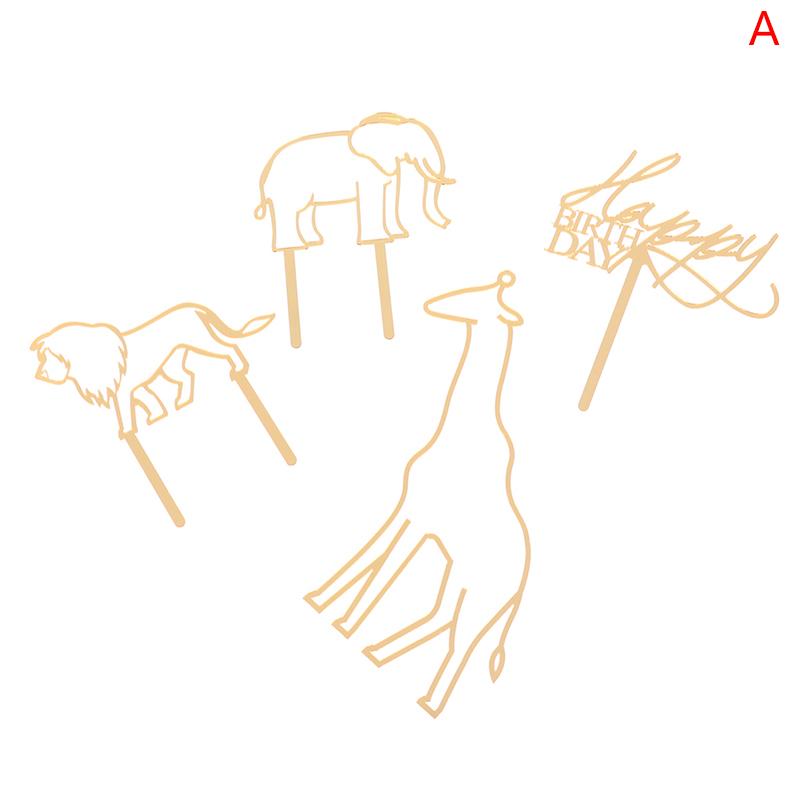4Pcs Animal Theme Happy Birthday Acrylic Wood Cake Topper Giraffe Cake Toppers